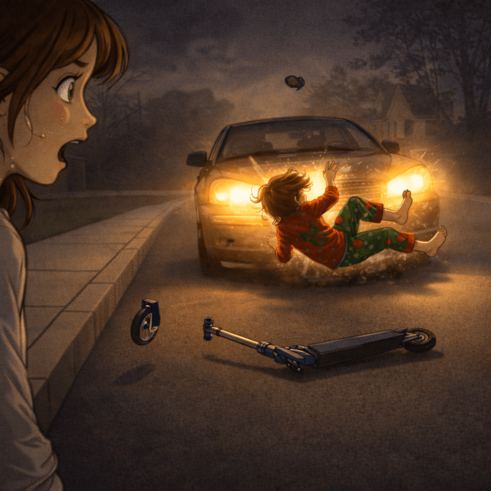 The night the snow didn't melt: Elsie Calderidge - Naught List - 
Abby getting hit by a car. 